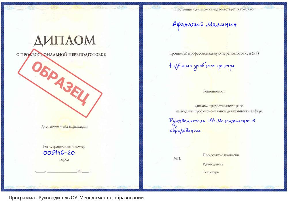 Руководитель ОУ: Менеджмент в образовании Нижнекамск