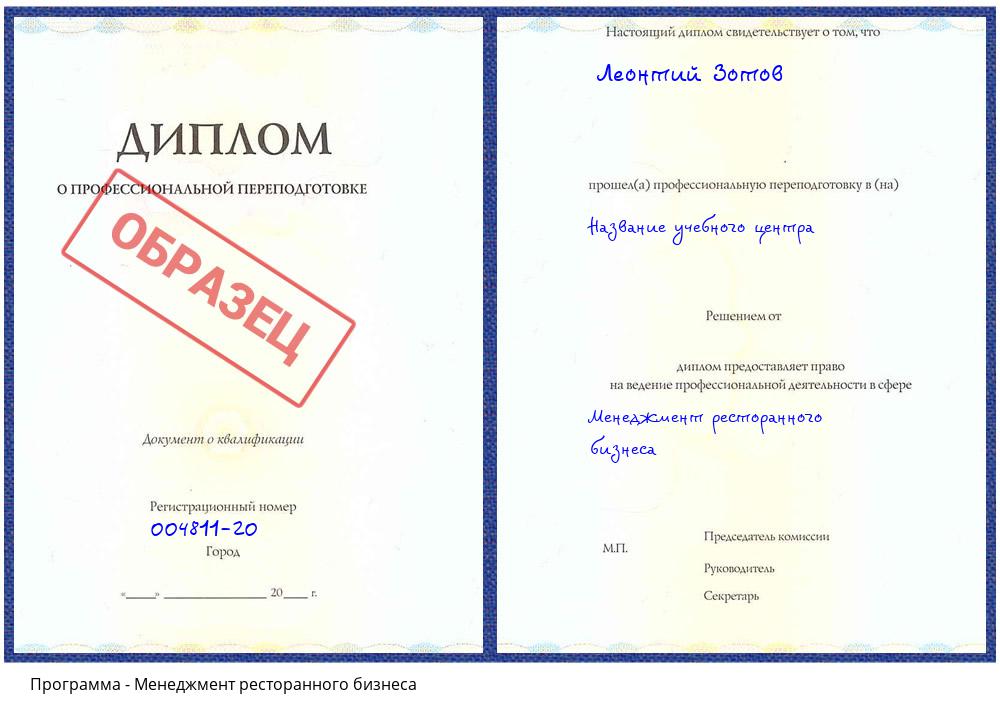 Менеджмент ресторанного бизнеса Нижнекамск