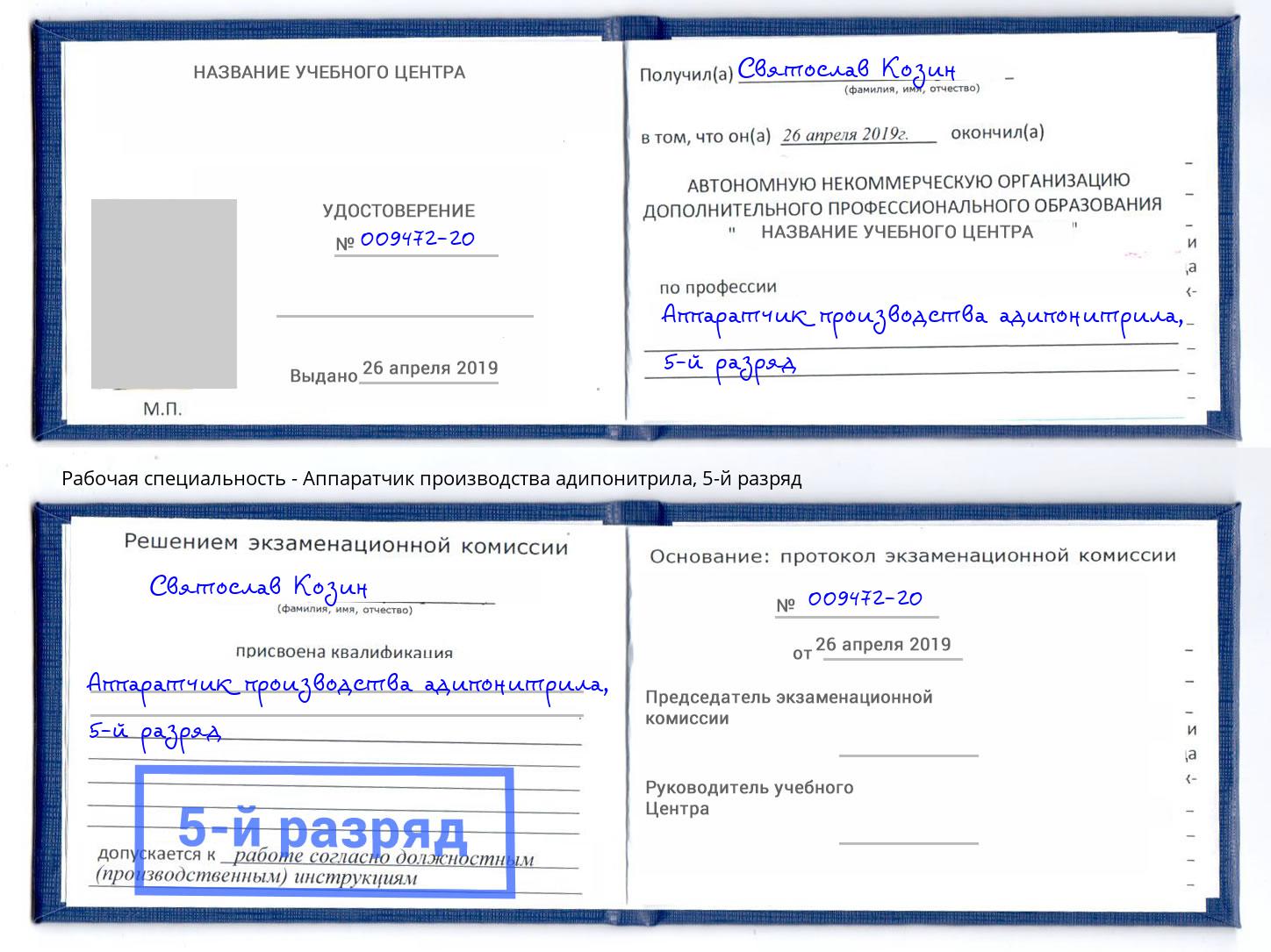 корочка 5-й разряд Аппаратчик производства адипонитрила Нижнекамск
