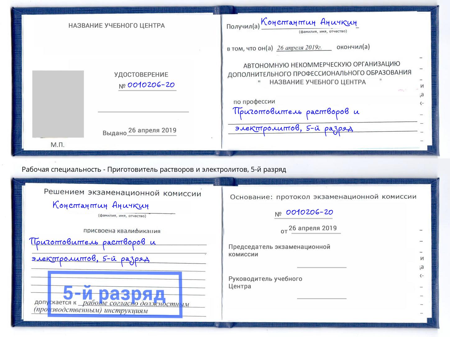 корочка 5-й разряд Приготовитель растворов и электролитов Нижнекамск