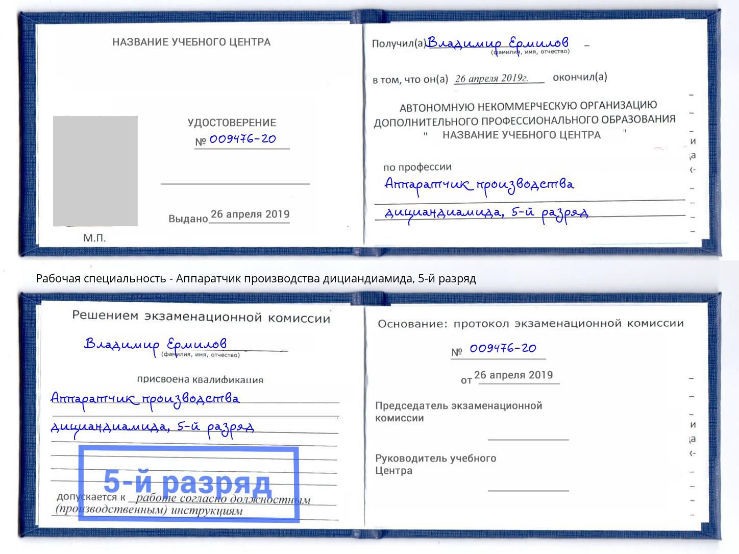 корочка 5-й разряд Аппаратчик производства дициандиамида Нижнекамск