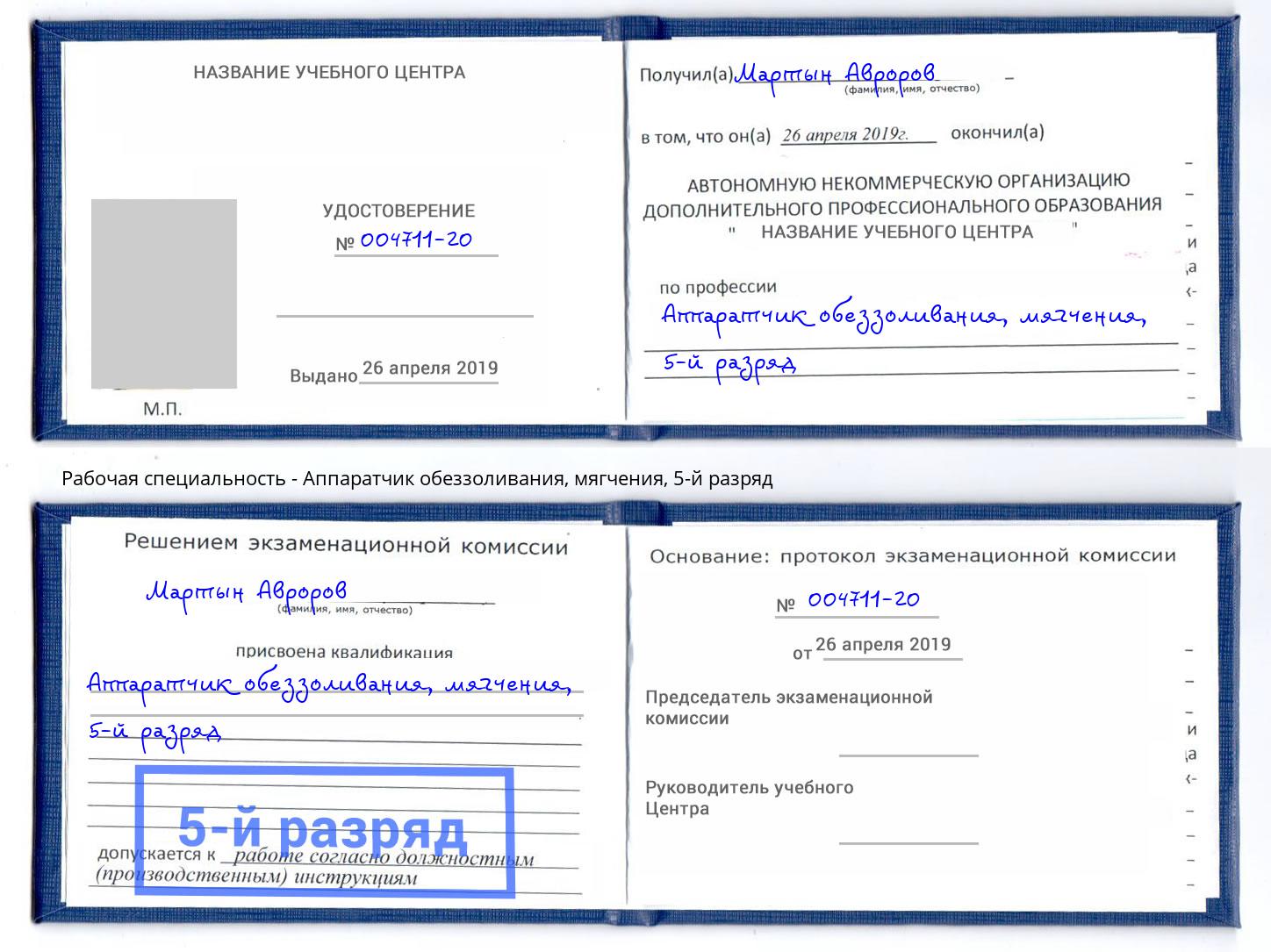 корочка 5-й разряд Аппаратчик обеззоливания, мягчения Нижнекамск