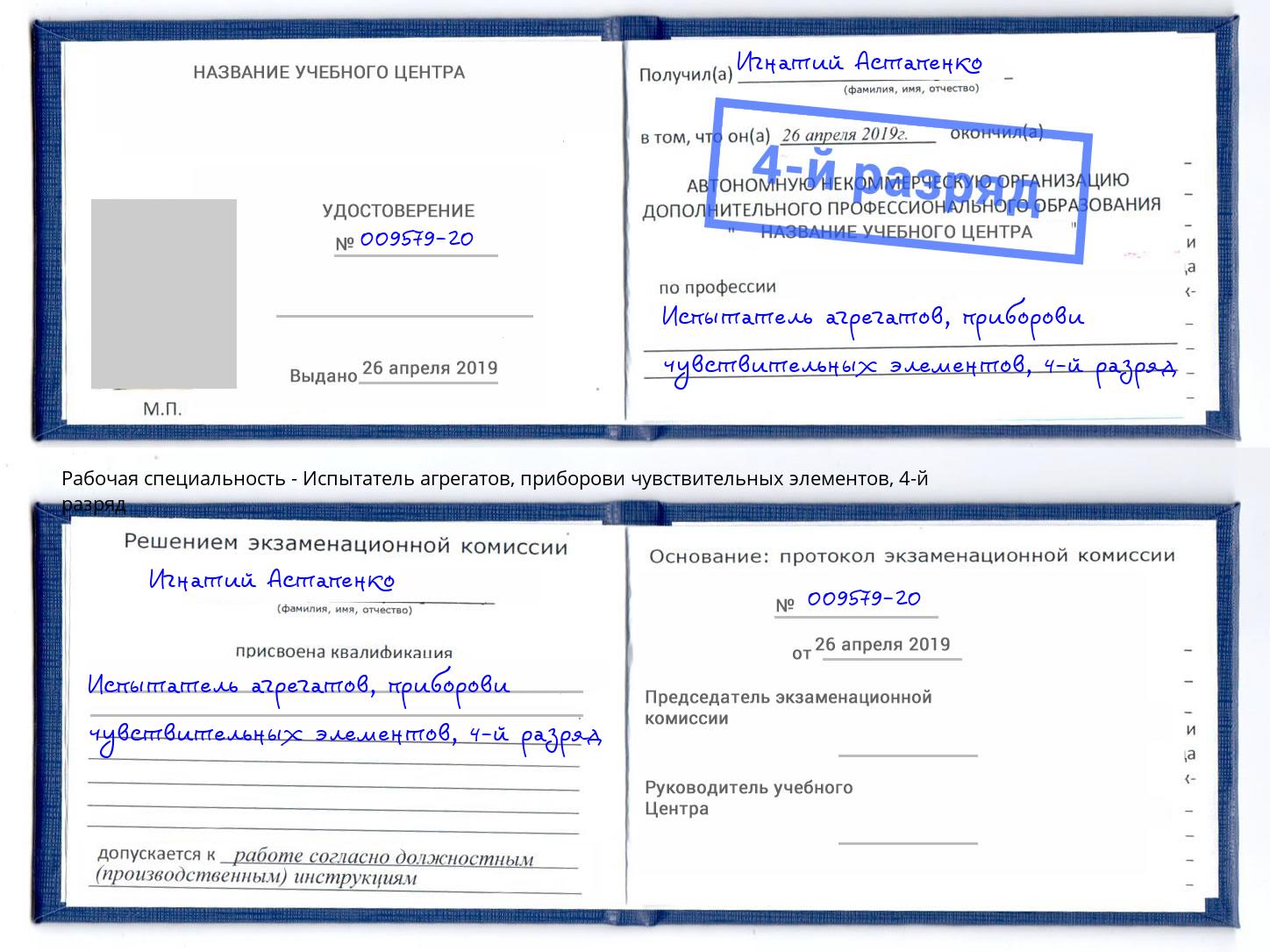 корочка 4-й разряд Испытатель агрегатов, приборови чувствительных элементов Нижнекамск