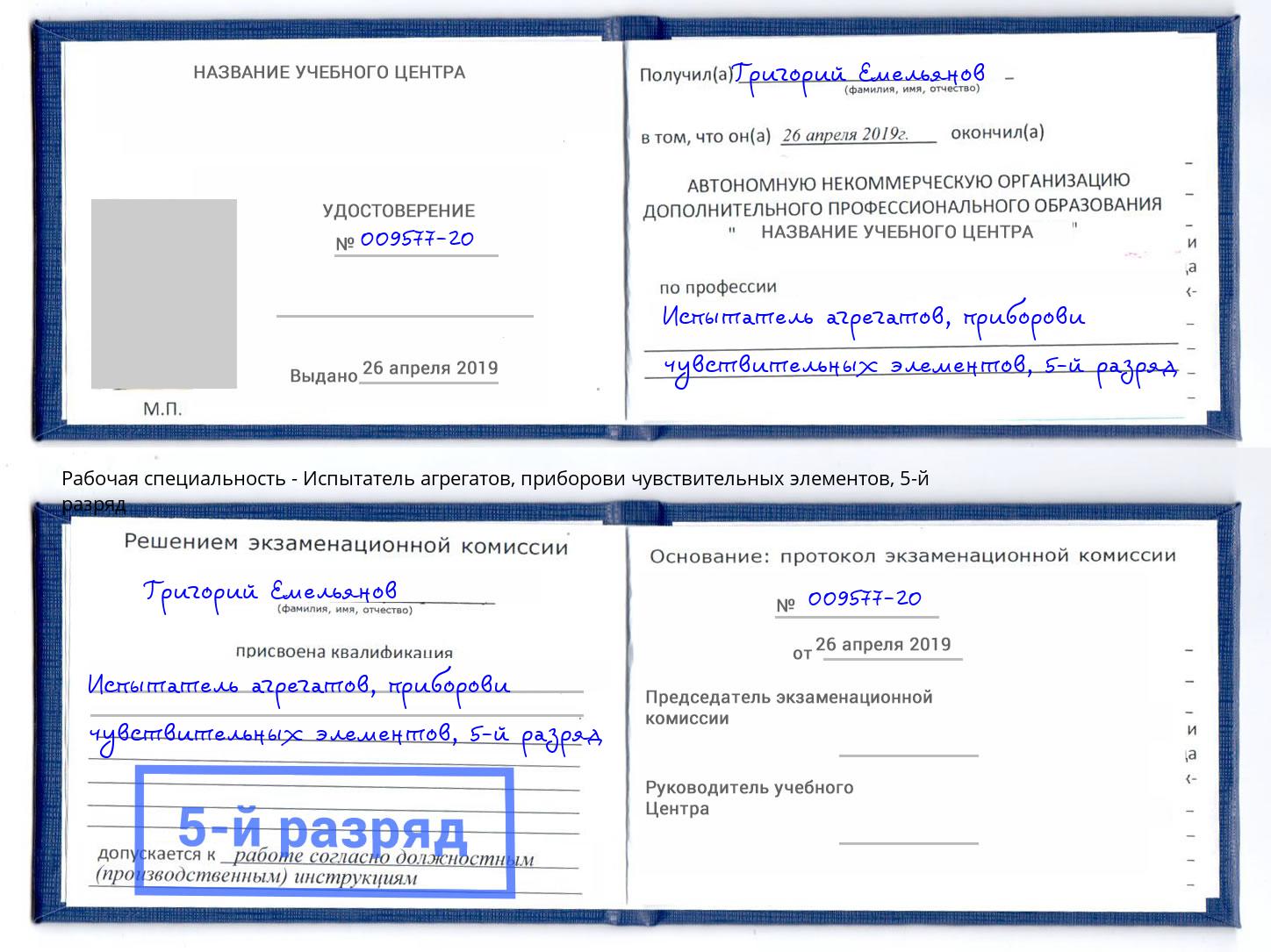 корочка 5-й разряд Испытатель агрегатов, приборови чувствительных элементов Нижнекамск