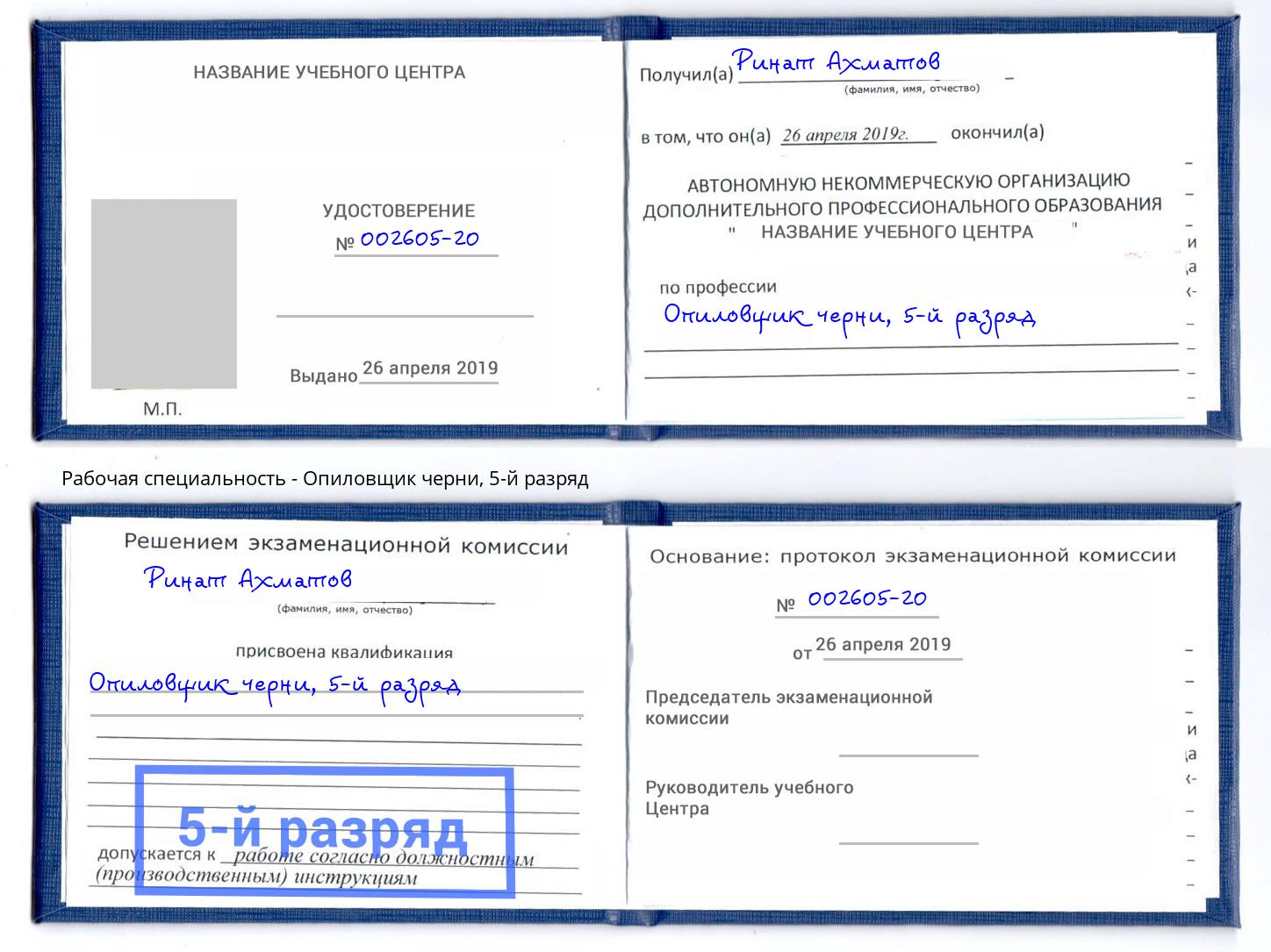 корочка 5-й разряд Опиловщик черни Нижнекамск