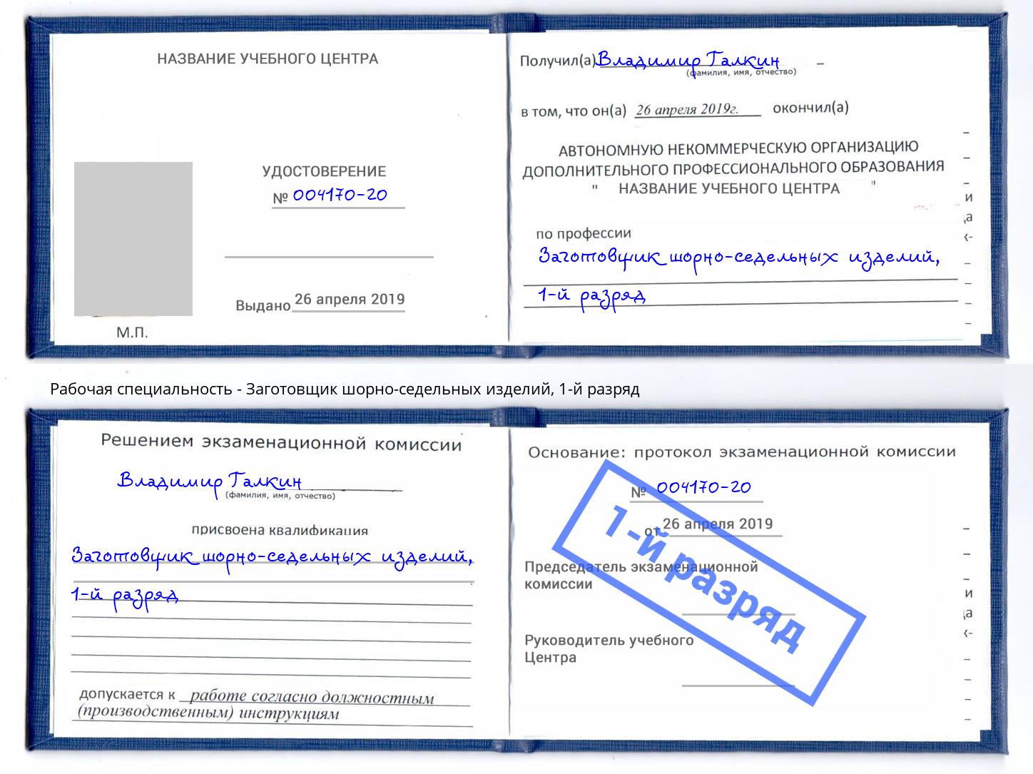корочка 1-й разряд Заготовщик шорно-седельных изделий Нижнекамск