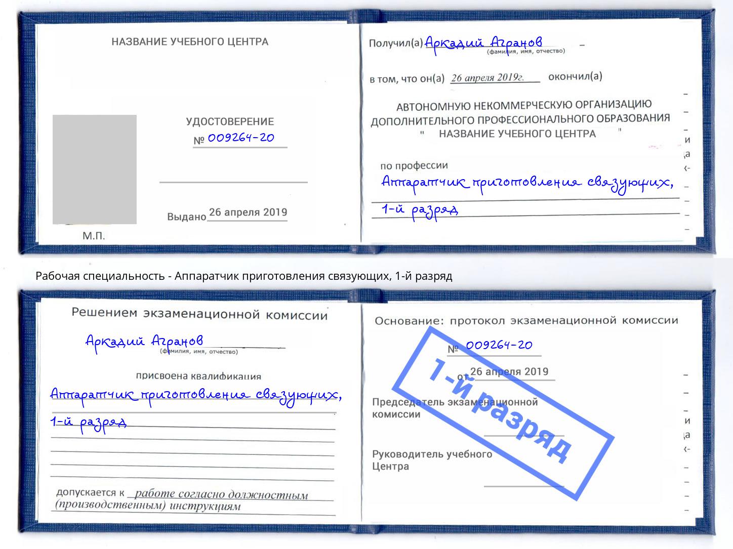 корочка 1-й разряд Аппаратчик приготовления связующих Нижнекамск