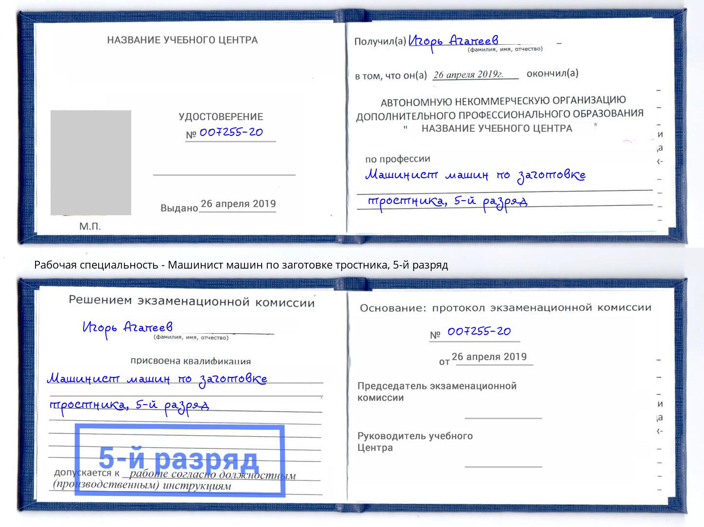 корочка 5-й разряд Машинист машин по заготовке тростника Нижнекамск