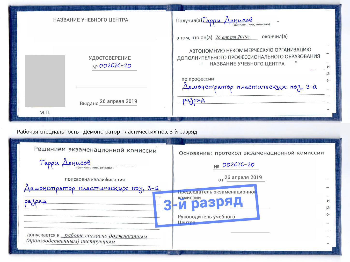 корочка 3-й разряд Демонстратор пластических поз Нижнекамск