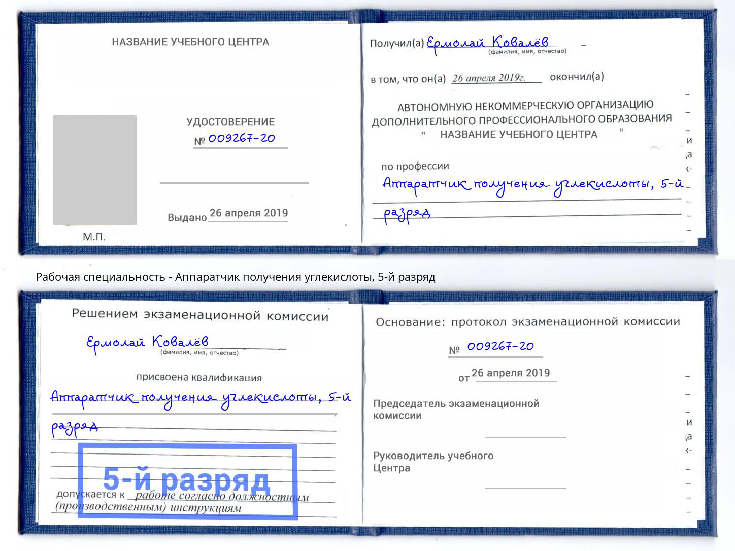корочка 5-й разряд Аппаратчик получения углекислоты Нижнекамск