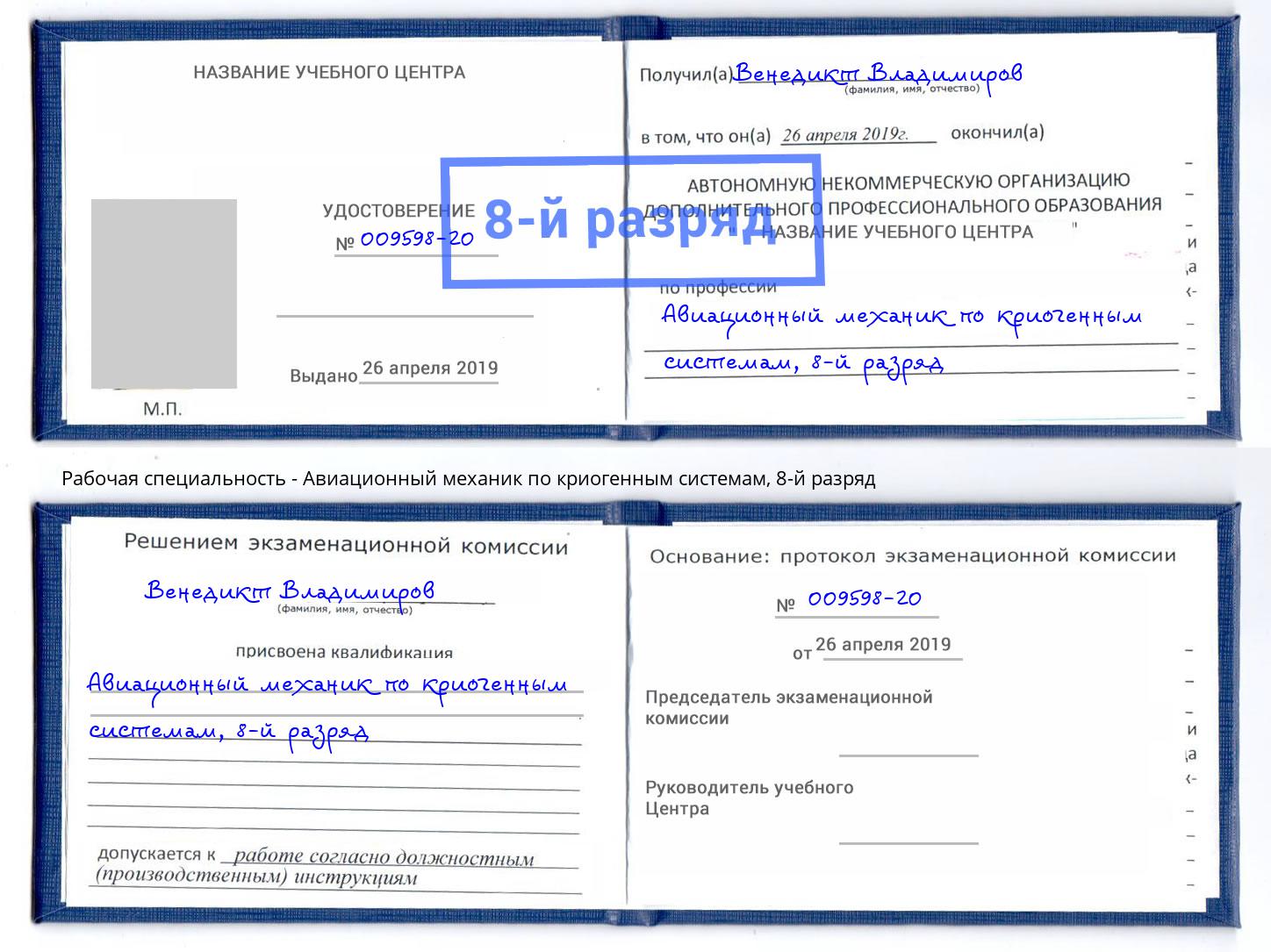 корочка 8-й разряд Авиационный механик по криогенным системам Нижнекамск