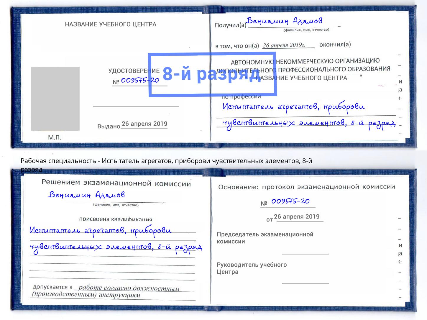 корочка 8-й разряд Испытатель агрегатов, приборови чувствительных элементов Нижнекамск